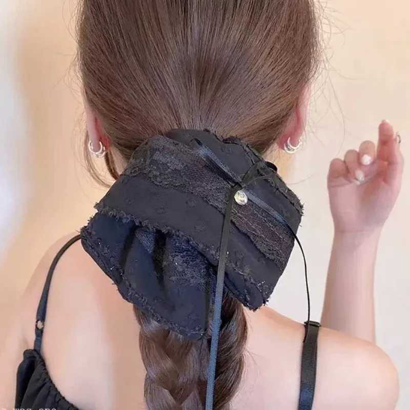 Romantic Chiffon Lace Polka Dot Square Scarf Hair Ring Gentle Temperament Hair Accessories For Women H260324