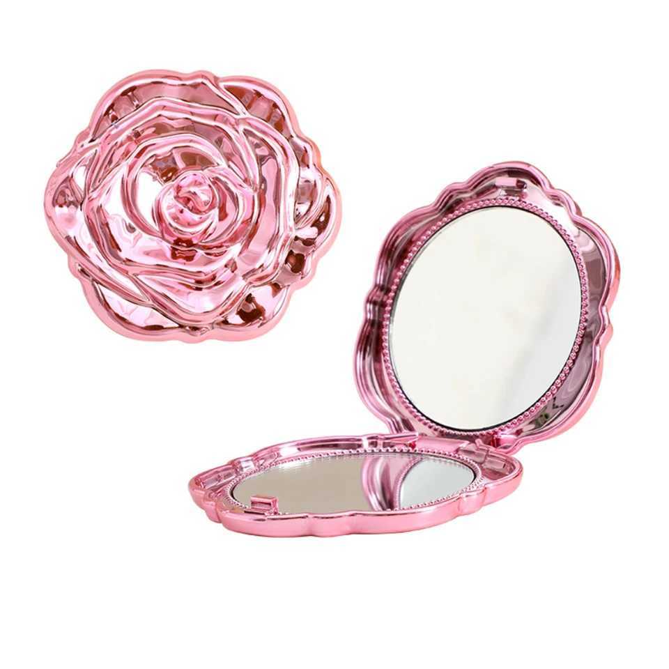 Double Sided Mirror Foldable Portable Makeup Mirror Rose Flower Mirror Exquisite For Pocket Handbag Gift H260324
