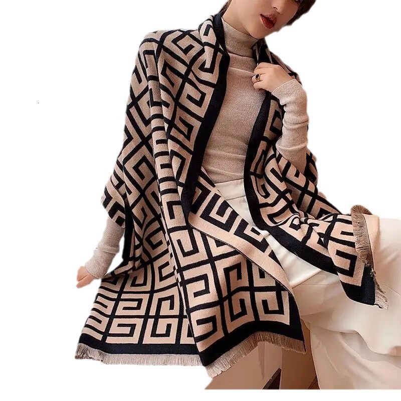New Double-sided Scarf Designer Scarf Imitation Cashmere Shawl Knitted Warm Scarf Outdoor Warm Multi-functional Shawl Luxurious Scarf