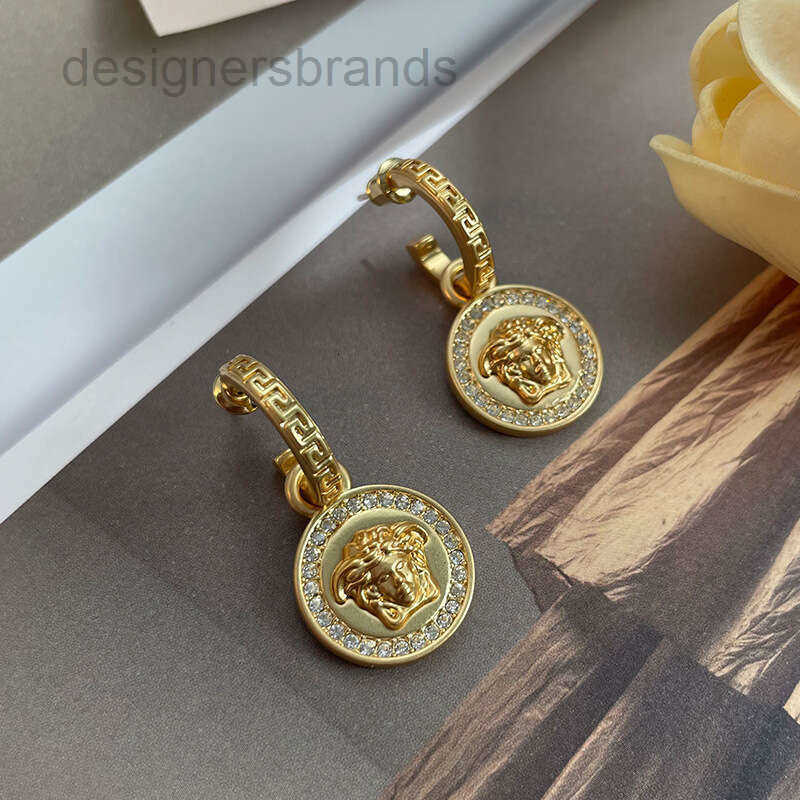 Vintage Medusa Portrait Coin Earrings for Women Luxury Crystal Inlaid Hoop Earrings Silver Needle Copper Jewelry Free Shipping