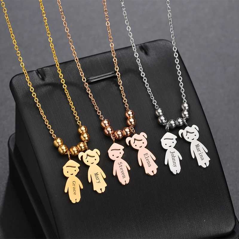 Letdiffery New Child Engraved Name Necklace Personalized Stainless Steel Boy Girl Kids Pendant Necklace Women Date Beads Family H260324 - view 7