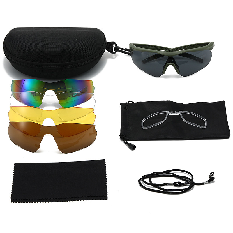 Cross border new explosion-proof wind goggles CS shooting goggles 5-piece set myopia windproof sand riding glasses tactical glasses