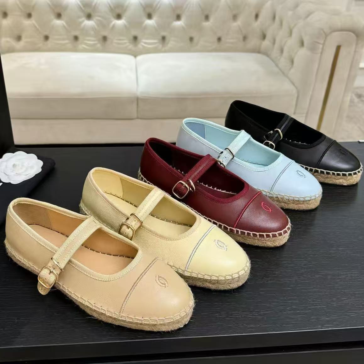 Sier Mary janes Leather shoes woman flats straw pattern creepers round toe espadrilles female ankle belt glitter moccasins High quality Designer Penny Loafers bag