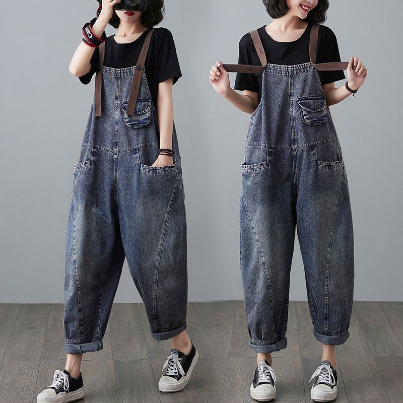 Designer Pants New Hong Kong-style Trendy Age-reducing Denim Overalls For Women Loose-fitting Korean Version Suitable For Spring And Autumn Slimming Jumpsuit