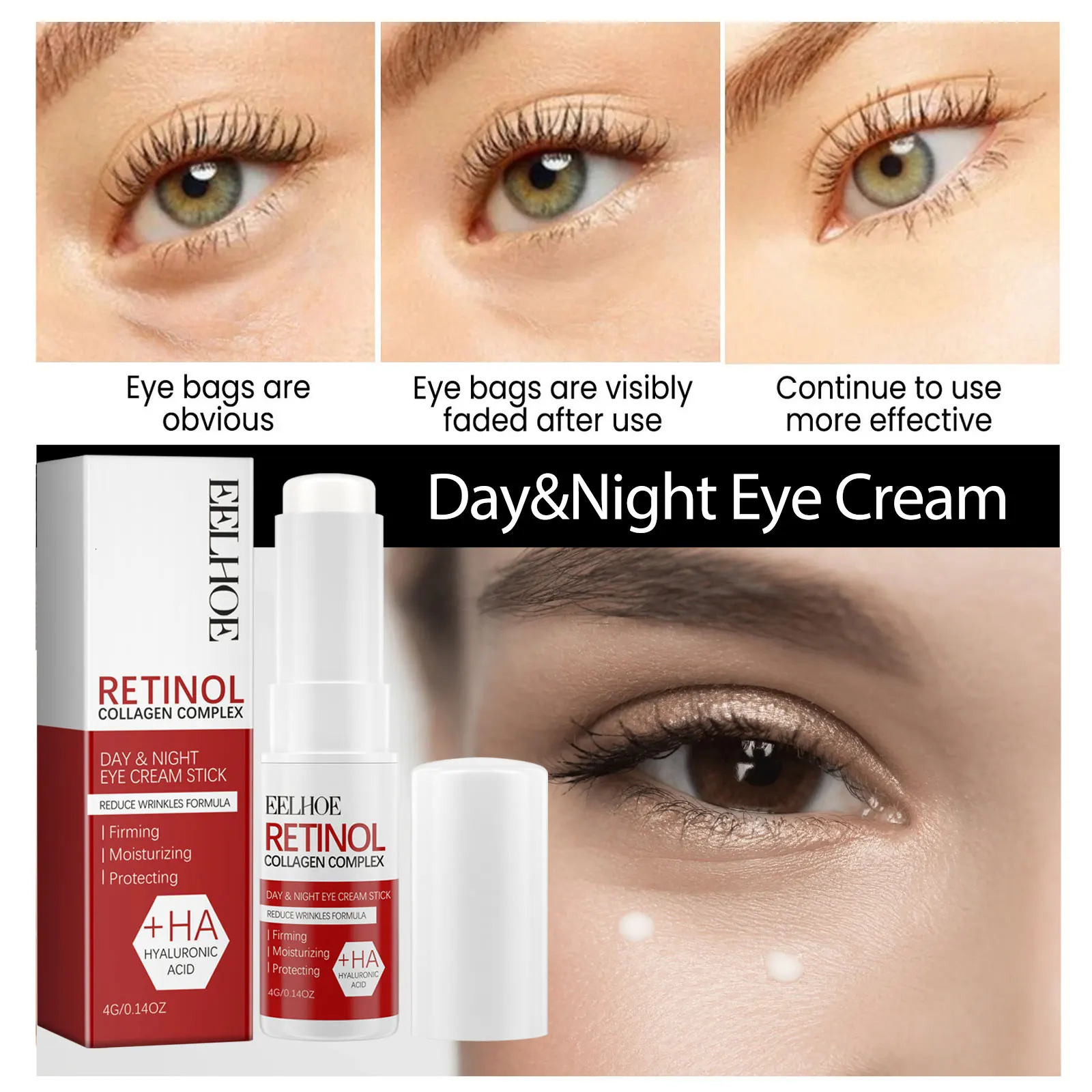 EELHOE Retinol Eye Stick 4g Under Eye Treatment Dark Circle Puffiness Reduction Anti Aging Roller Fine Lines Moisturizing 260318