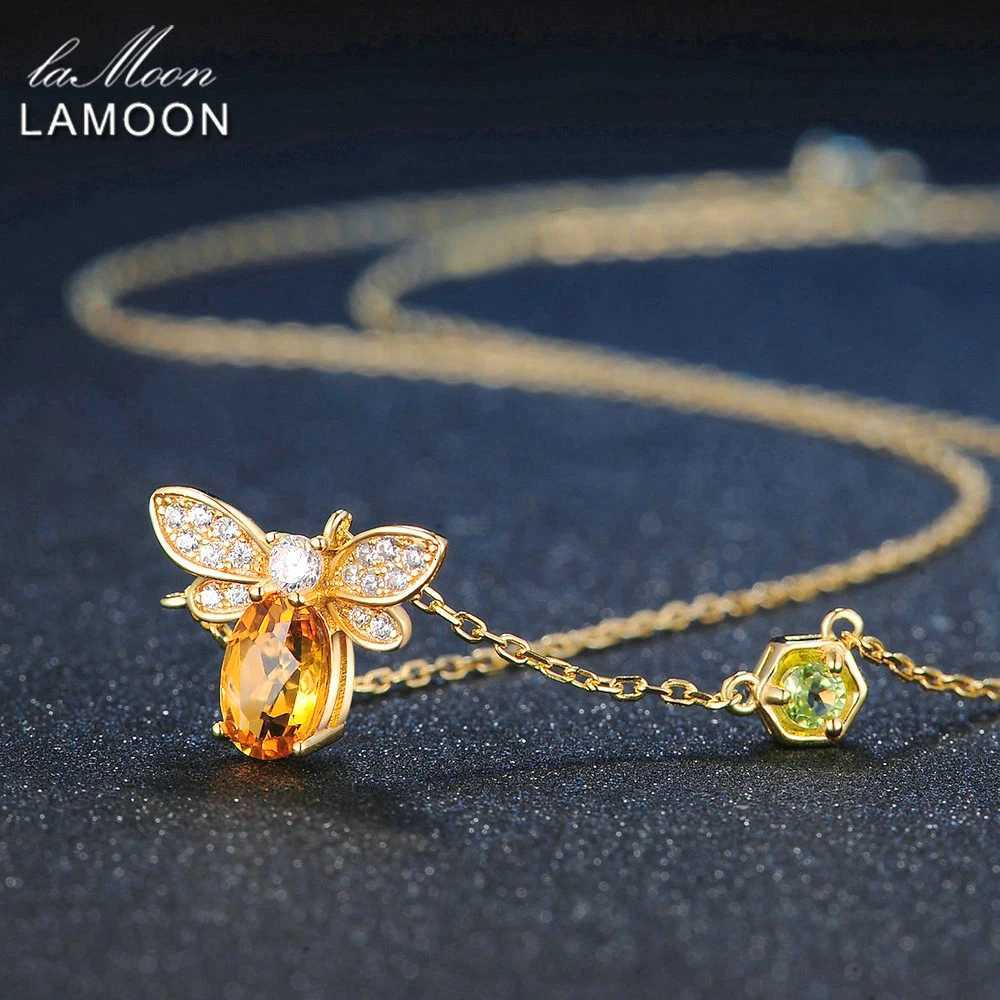 LAMOON Bee 925 Sterling Silver Necklace Natural Citrine Gemstone Necklaces 14K Real Gold Plated Chain Pendant Jewelry LMNI015 H260324 - view 4