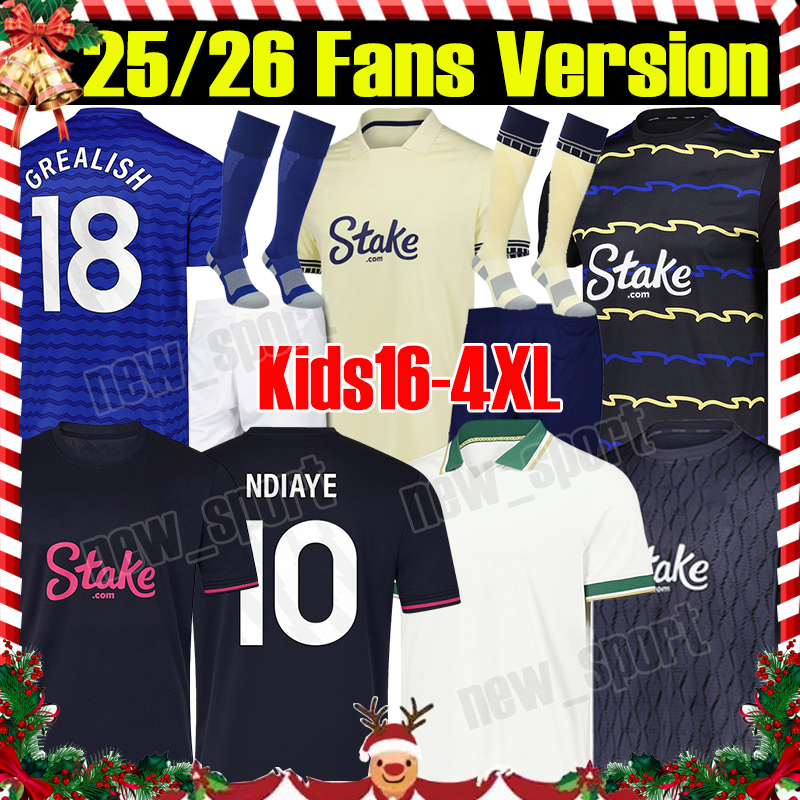 4XL 2025/26 Toffees GREALISH KEANE soccer jerseys NDIAYE CALVERT LEWIN BETO McNEIL NKOUNKOU YOUNG PICKFORD Home EVer Tons men kids kit socks full set football shirts