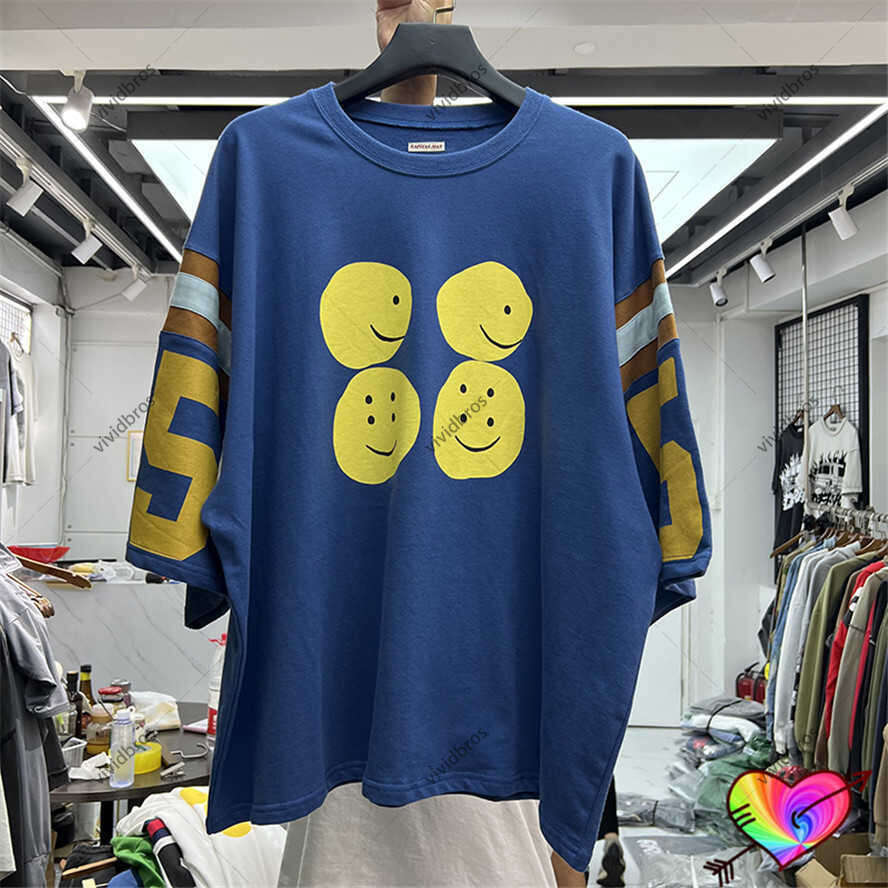 Men's T-Shirts Blue Man Tee 2026 Men Women Oversized Kapital T Shirt Patchwork Tops Long Loose Shoulder Short Sleeve