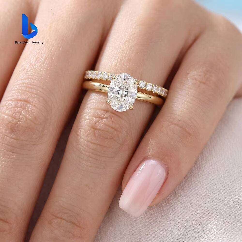 Custom VVS Lab Grown Diamond Engagement Ring Certified Oval Cut Filled Diamonds 18k Gold Luxury Wedding Rings Couple Set