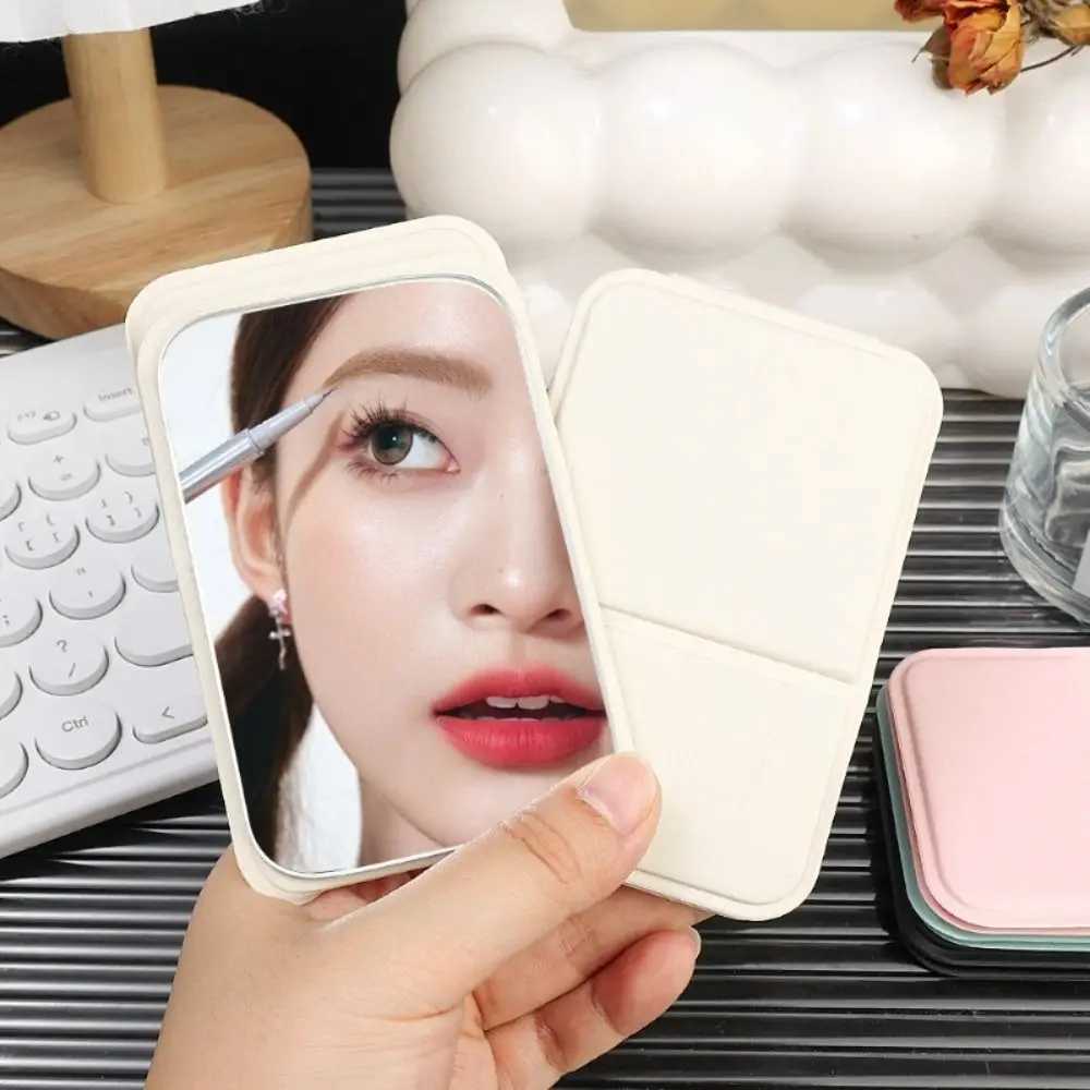 New Foldable Makeup Mirror High Definition PU Leather Pocket Mirrors Desktop Stand Light Weight Mini Mirror H260324