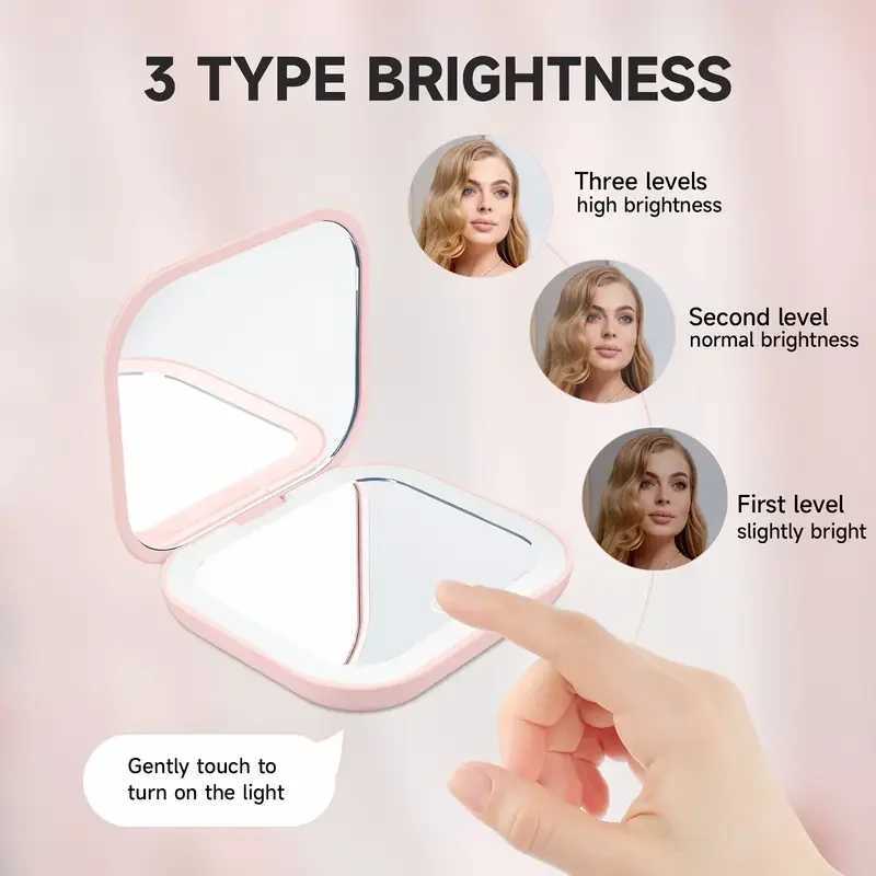 Portable Lighted Pocket Vanity Makeup Mirror with Eyebrow Tweezers 1X/3X Magnifying Mini Travel Compact Cosmetic Mirror with LED H260324