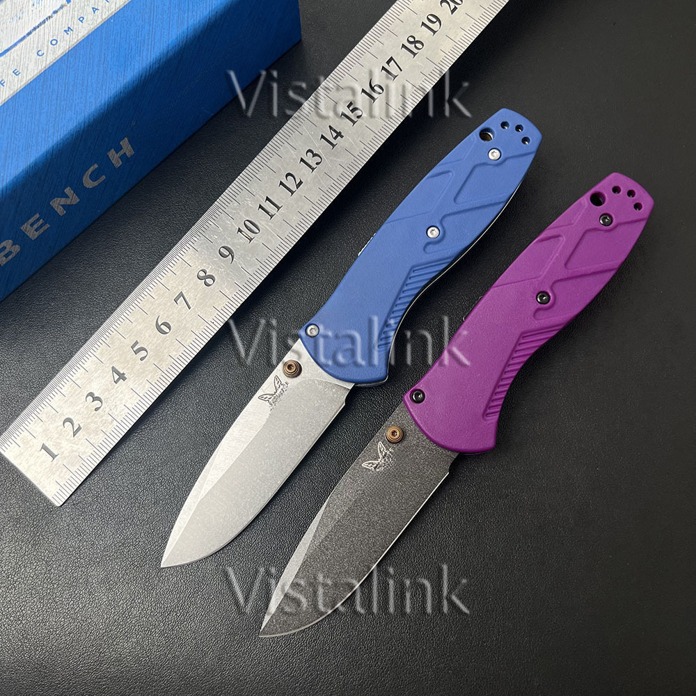 BM 585 Mini Barrage AXIS-Assisted Folding Pocket Knife Satin Drop Point Plain Blade Nylon Fiber Handle Outdoor EDC Utility Tools