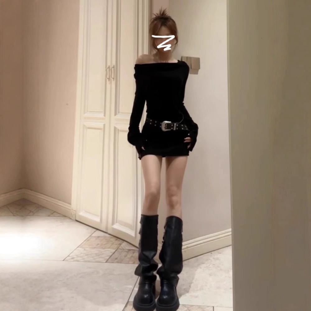 French-style Black Off-shoulder Elegant Designer Dress Dress For Women Early Autumn New Sexy Hot Girl Bodycon Mini Dress