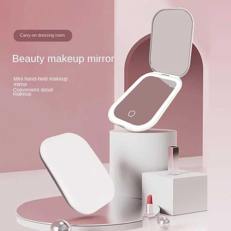 LED Makeup Mirror with 2X Magnification Rechargeable Battery Operated Compact Folding Portable Travel Gift Dimmable Light H260324