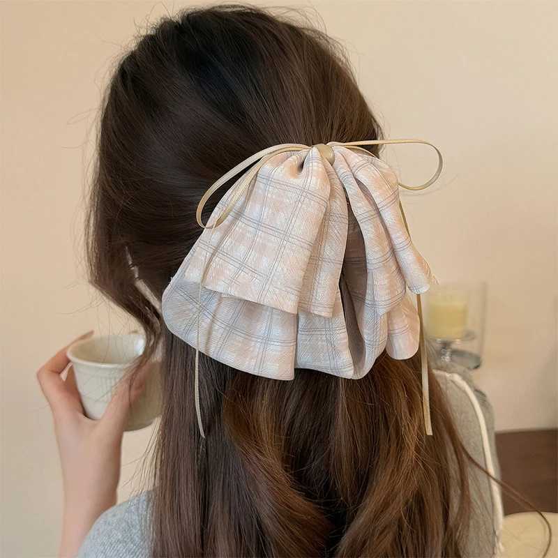 Fabric Mesh Bow Hair Clip for Woman Elegant Temperament Shark Clip Fashion Girl Back of The Head Hair Clamp H260324