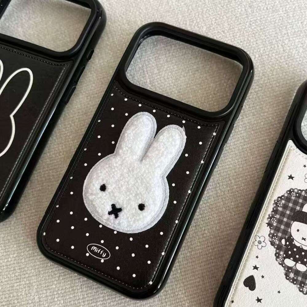 Polka Dot Embroidered Miffy Rabbit Compatible with iPhone 17 Pro Max Leather Texture Phone New 16/15/14 Soft Case 13