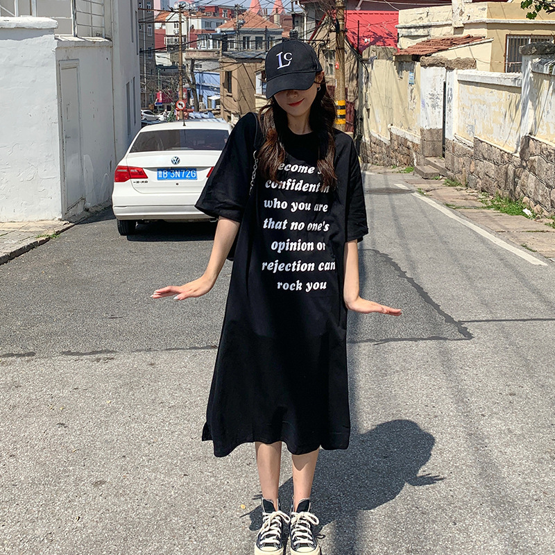 Pure Cotton Plus-size Short-sleeve Dress For Women Summer Loose Fit Slimming For Plus-size Women New Mid-length Over-the-knee Casual Designer Dress T-shirt Dress