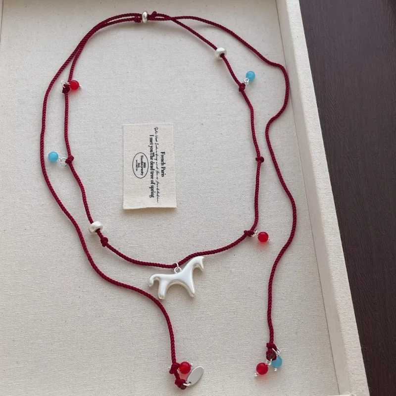 Minar Cute Smooth Surface Matte Color Cartoon Horse Multicolor Beads Pendant Necklaces for Women Adjusting Rope Sweater Chain H260324 - view 4