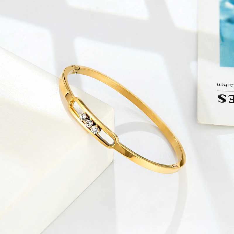 Classic Slideable 3 Zircon Bangle For Women Wedding Day Gift Stainless Steel High Quality Brand Jewelry H260323 - view 4