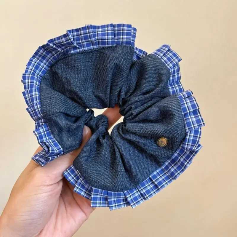 Korean Blue Denim Style Big Bowknot Scrunchies For Women Irregular Edge Ponytail Holder Hair Bands Y2K Girls Hair Accessories H260324