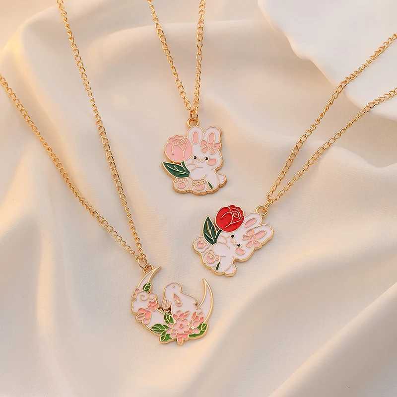 Cute Rose Moon Bunny Necklace For Kids Children Fashion Cartoon Rabbit Necklace Pendant Jewelry DIY Accessories Girlfriends Gift H260324 - view 5