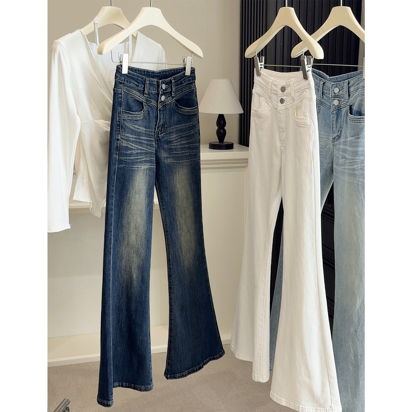 Vintage Hot Girl High Waist Stretchy Flared Jeans For Designer Pants Women Spring 2026 New Slim Fit Slimming Floor-length Flared Pants