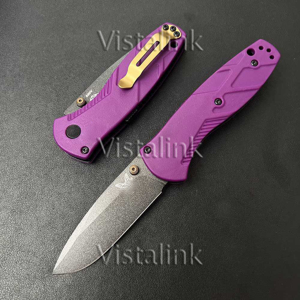 BM 585 Mini Barrage AXIS-Assisted Folding Pocket Knife Satin Drop Point Plain Blade Nylon Fiber Handle Outdoor EDC Utility Tools