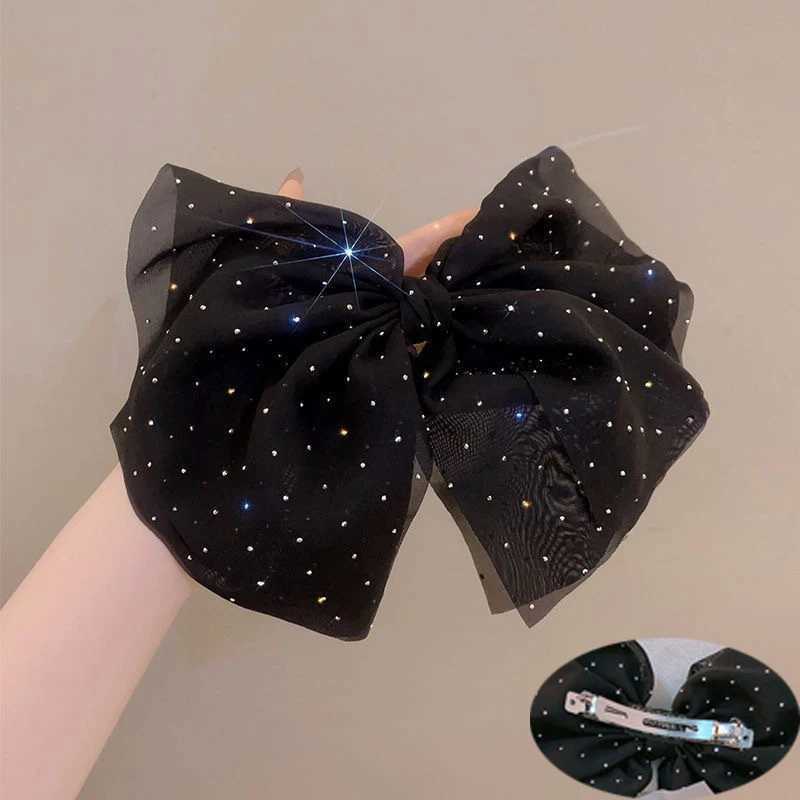 Elegant Temperament Mesh Hair Clip for Woman Rhinestone Large Bow Hairpin Fashion Girl Duckbill Clip H260324