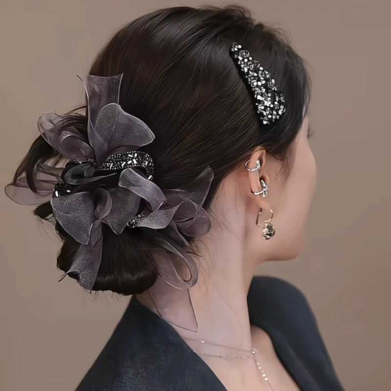 1PCS Diamond Bow Large Intestine Hair Band Satin Bow Scrunchies Ball Head Rope Fluffy Rubber Band Hair Accessories H260324