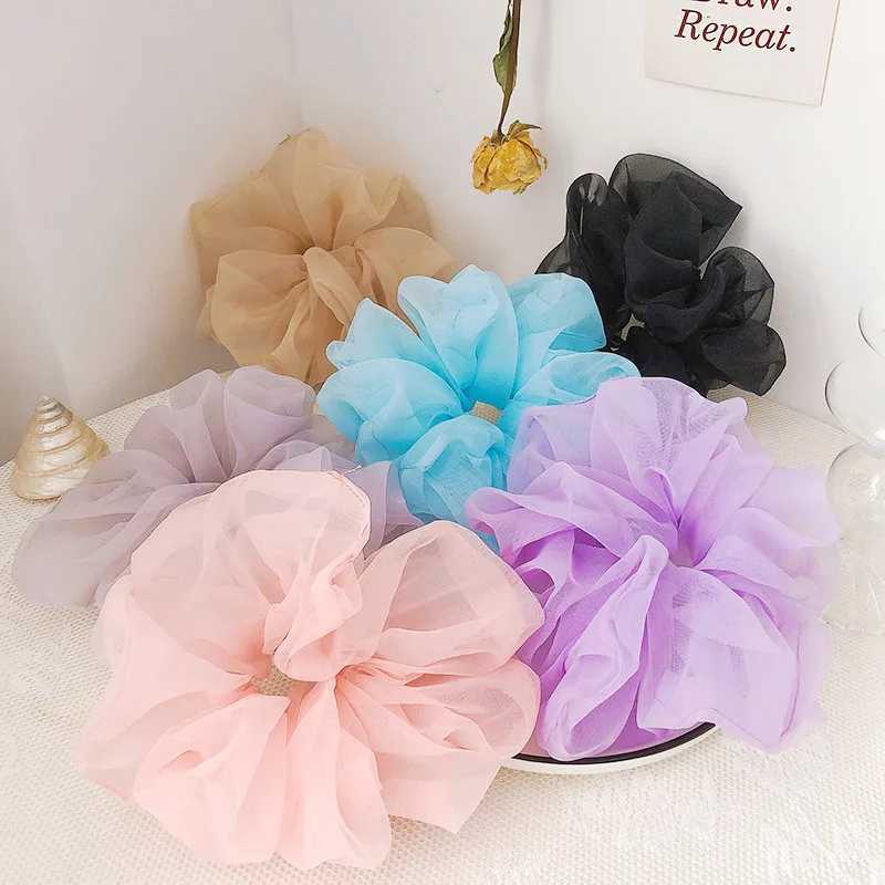 Spring summer organza hair scrunchie large fairy chiffon women Elastic Hair Band Ponytail Holder Hair Tie Girl Gum Accessories H260324