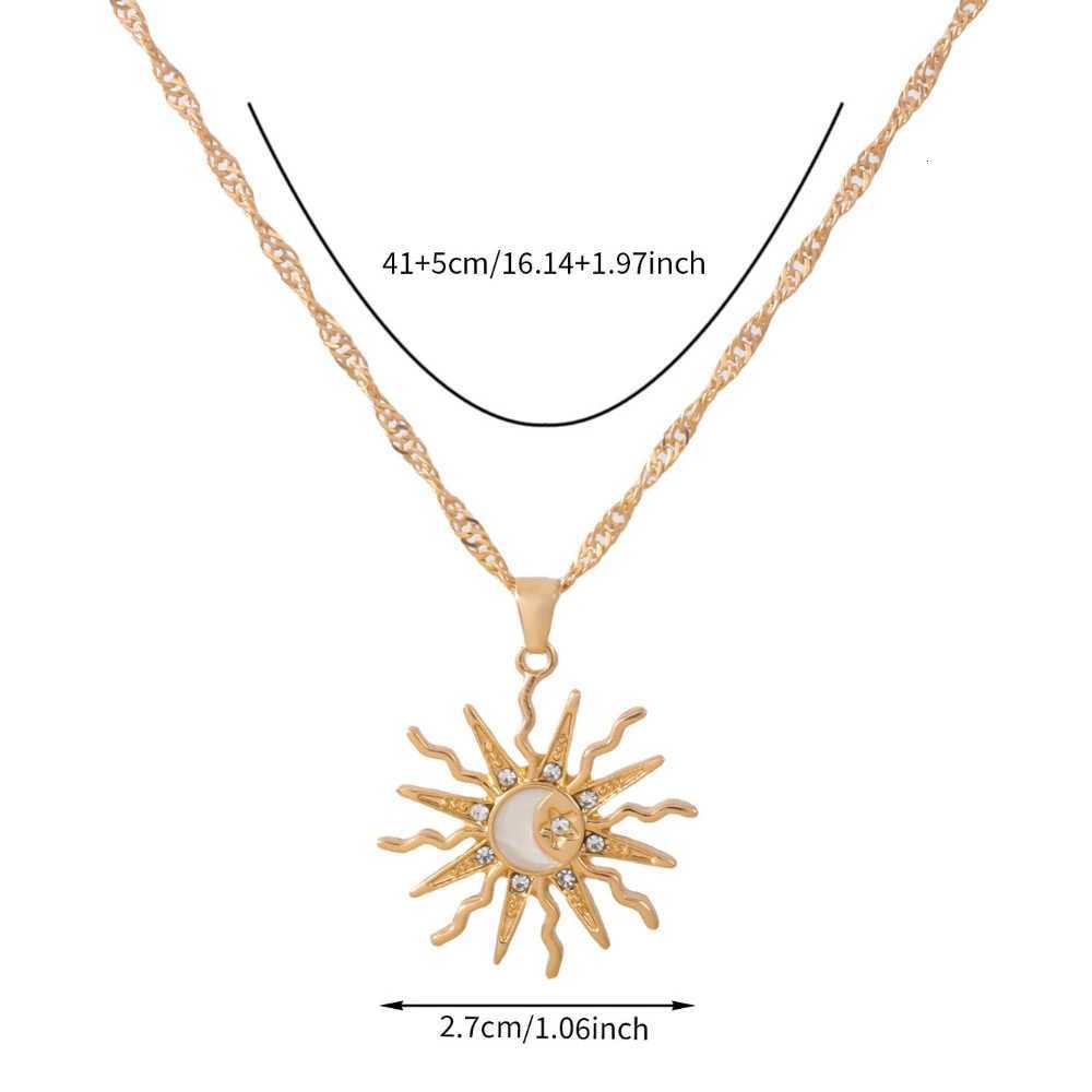 Fashion Metal Sun Moon Pendant Necklaces for Women Gold Color Elegant Zircon Geometric Star Choker Necklace Vintage Jewelry H260324 - view 6