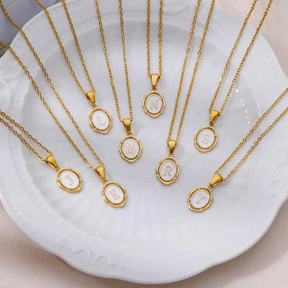 A-Z Letter Initial Enamel Necklace For Women Gold Color Stainless Steel Chain Exquisite Pendant Necklace Fashion Jewelry Gift H260324 - view 3
