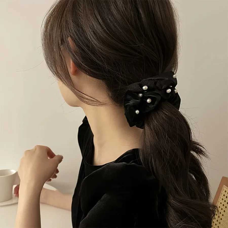 1/2pcs Black Velvet Imitation Pearl Decoration Light Luxury Headband Women Daily Curly Hair Elegant Texture Fashionable H260324