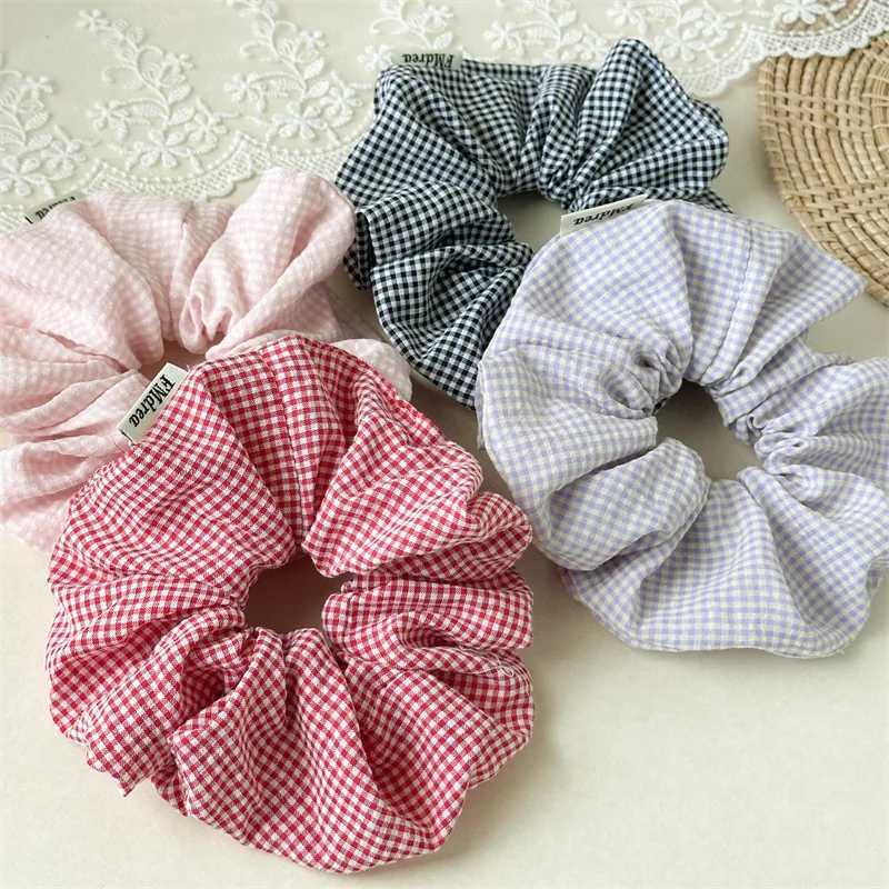 Preppy Style Plaid Scrunchie Women Girls Oversized Hair Rubber Bands XXL Crunchy Hair Ties Korean Fashion Big Scrunches H260324
