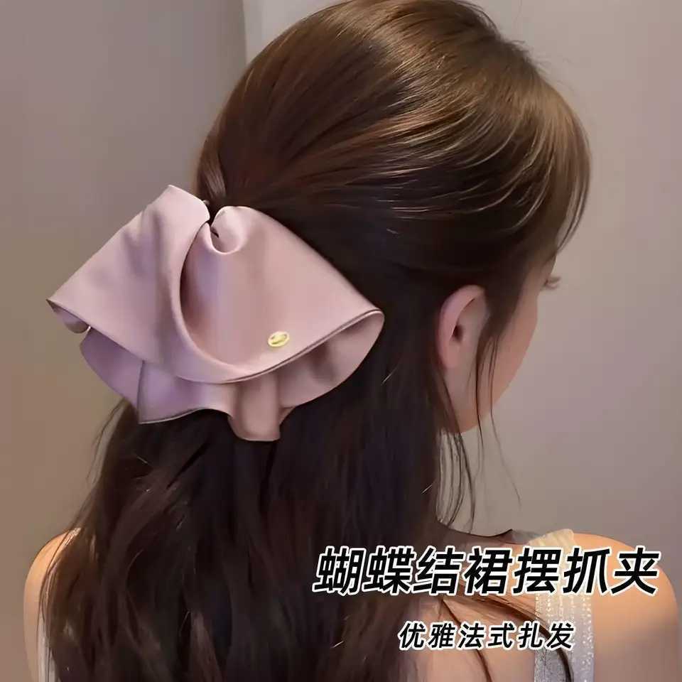 French Satin Large Bow Hair Claw Clips Elegant Ponytail Holder Women Girls Hair Barrettes Clamps Hairpins Chic Hair Accessories H260324