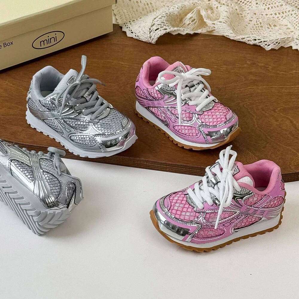 2025 Spring Toddler Kid Breathable Orbit Metallic Rubber Mesh Sneaker Children Casual Fashion Shoe Boy Girl Sports Walking Shoes 26W0324