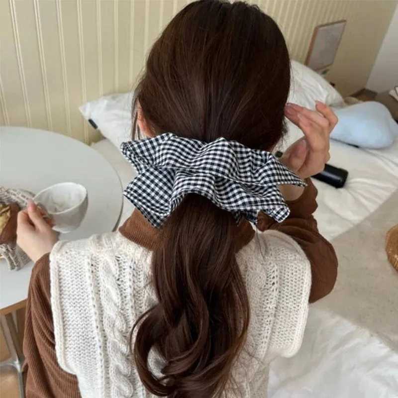 Extra Large Plaid Hair Ties Elastic Bands Womens New 2025 High-End Hair Accessories Headbands Stylish Hair Flowers H260324