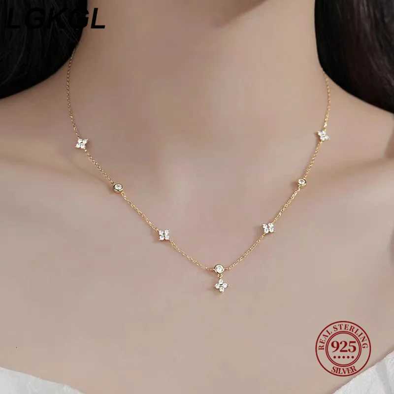LGKGL Read S925 Sterling Silver Plated 18K Gold Sparkling Zircon Flower Necklace for Women Girl Exquisite Party Jewelry Gifts H260324 - view 3