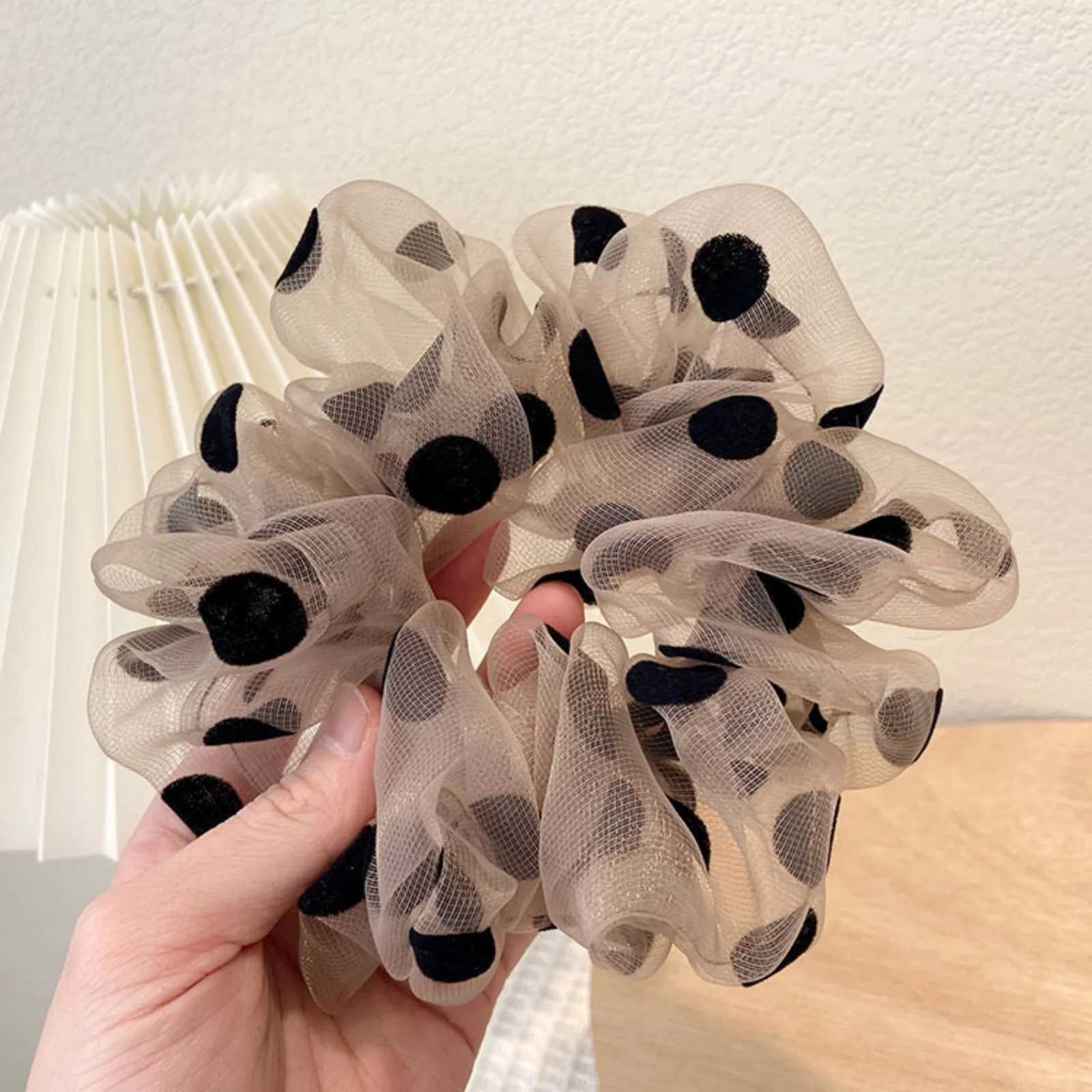 1PCPolka Dot Organza Hair Scrunchies Black Beige Hair Ties Cute Hair Accessories Perfect for Adding a Feminine Touch H260324