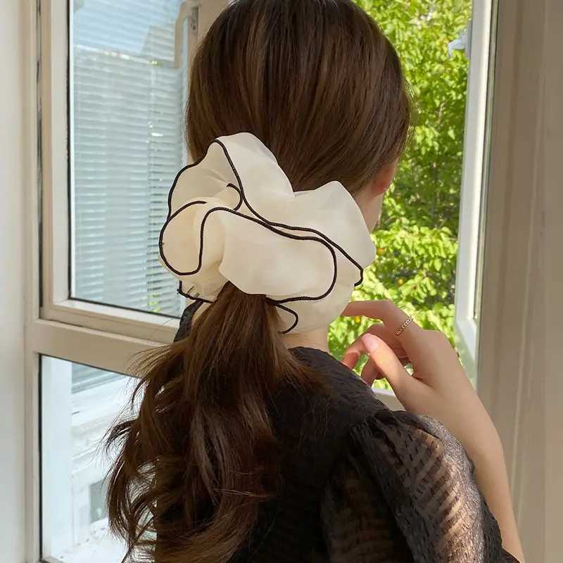1pc Spring and summer oversized organza large intestine hair loop mesh temperament fat intestine loop lock edge headband flower H260324