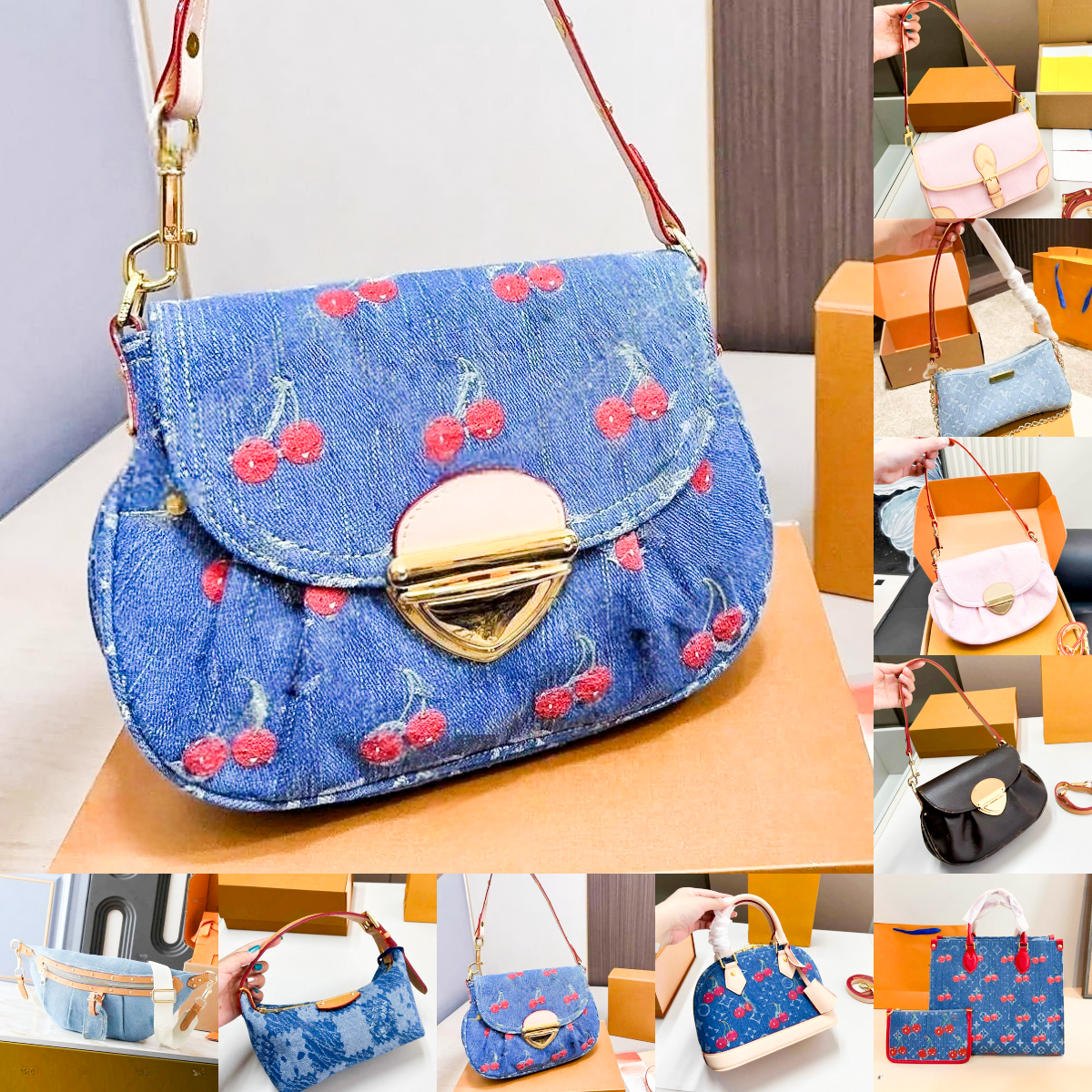 Takashi Murakami Cherry denim Designer Shoulder bag Womens Luxury handbag sunset vibe NANO SP mens Clutch Bags Canvas baguette hobo boston shop tote Crossbody Bag