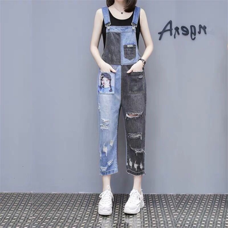 New Denim Designer Pants Patchwork Overalls For Women Summer Korean Style Loose Fit Age-reducing Versatile Cropped Wide-leg Trendy Pants