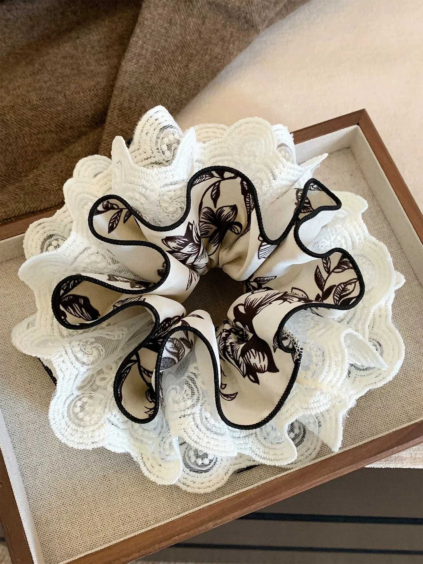 1pc floral satin lace four-layer extra-large scrunchie elegant hair tie for bun hairstyles stylish hair accessory H260324