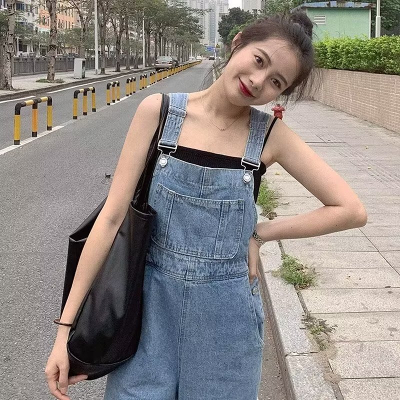American Retro Denim Overalls For Women New Autumn Model Wide-leg Designer Pants Loose Straight-cut Slimming Floor-length Pants