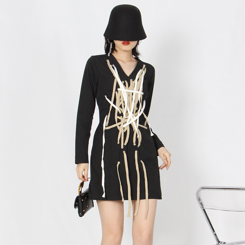Unique And Niche 2026 Spring New Street Fashion High-end Long-sleeve Dress Designer Dress High-waisted Slimming A-line Dress For Women