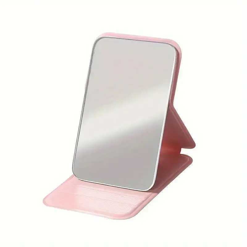 Woman MINI Folding Makeup Mirror High-quality Portable Pocket Makeup Mirror Single-side Creative Women Solid Color Handle Desk H260324
