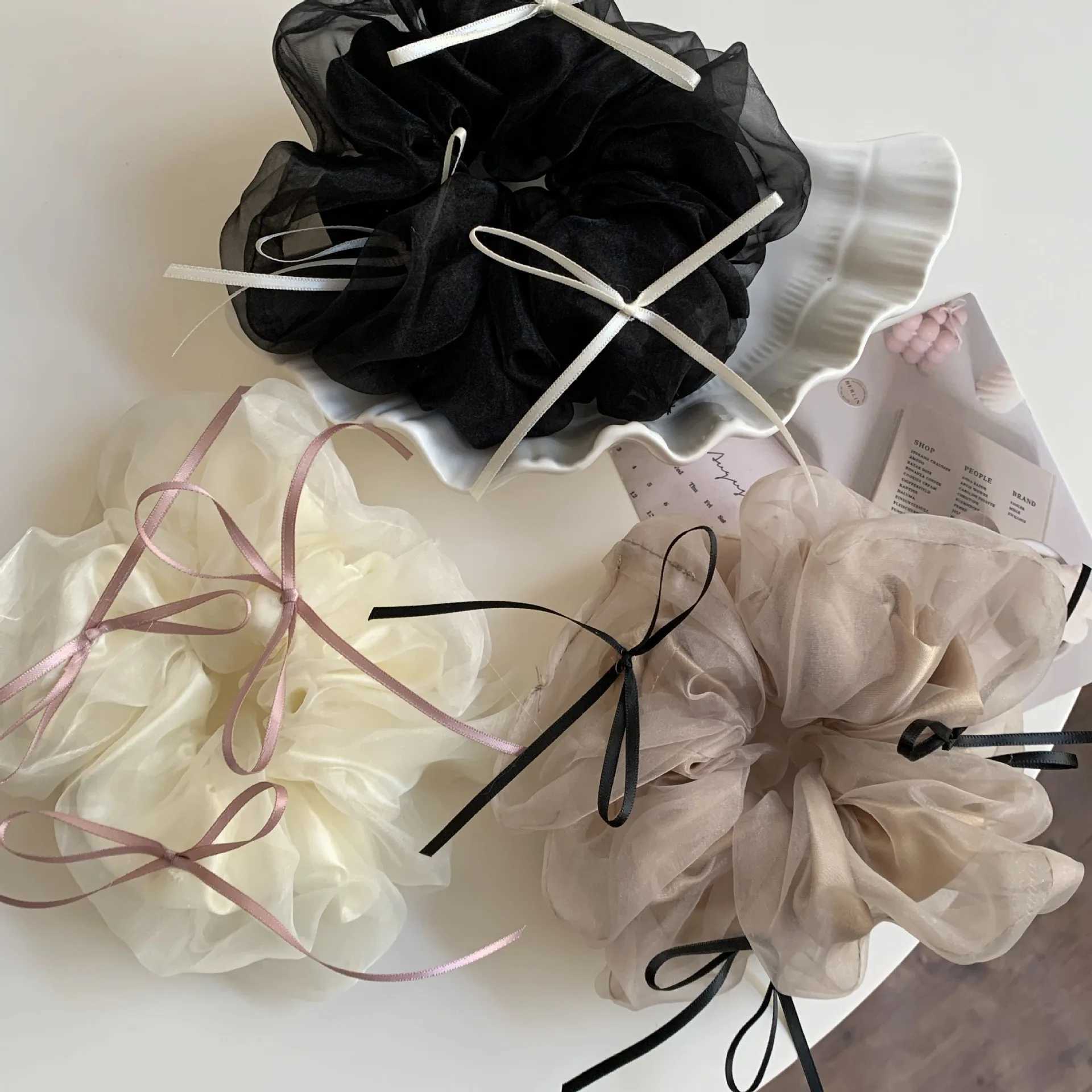 New Korean Simple Lace Mesh Hair Band Sweet Bow Ribbon Rubber Band Cute Ballet Wind Headband Hair Accessories for Women Girls H260324