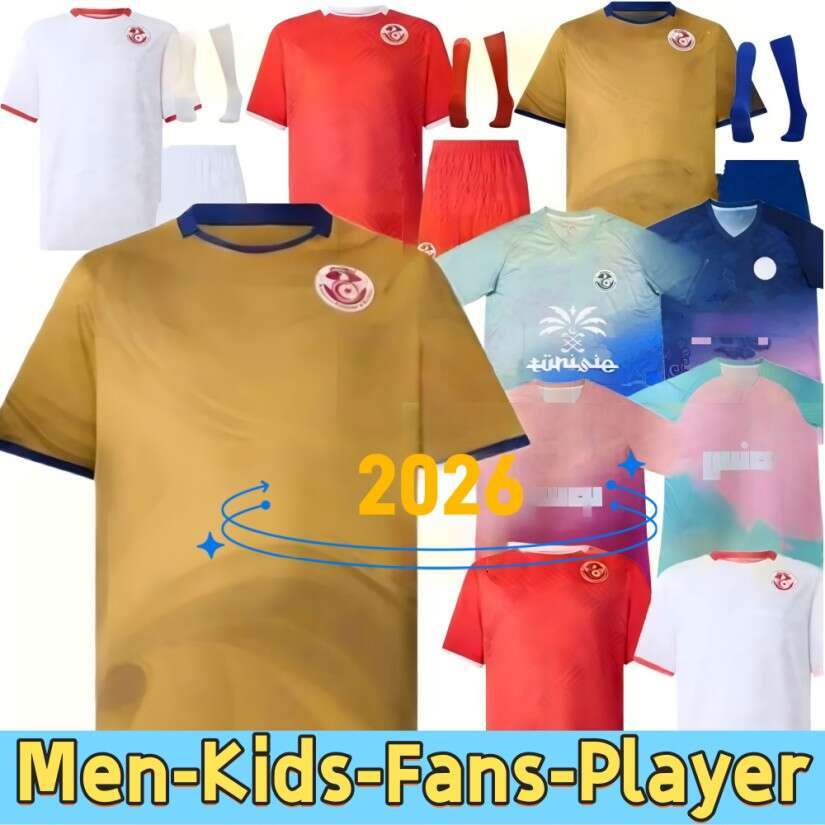 2026 World Tunisia Soccer Jerseys SASSI MASTOURI LAYOUNI MERIAH MSAKNI HANNIBAL 2025 Africa Cup Home Away Third Football tunisia jersey Shirts Kids Kit tunisia
