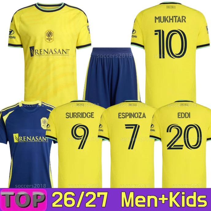 25 26 27 Nashville SC Soccer Jerseys MUKHTAR SURRIDGE ESPINOZA EDDI Primary In BOYD 2025 SHAFFELBURG MOORE 2026 2027 Home Away Football Shirt men kids kits