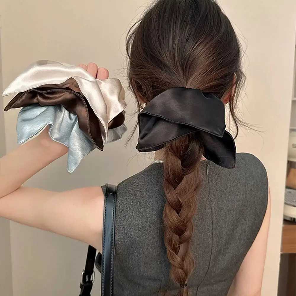 Korean Satin Silk Square Scrunchies Solid Color Elegant Hair Bands Women Girls Ponytail Holder French Hair Ties Hair Accessories H260324